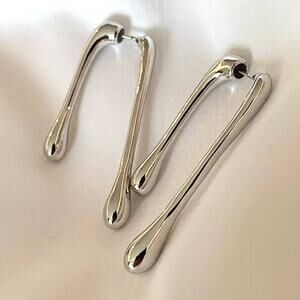Earrings Water Drip Drippy Drop Front Back Silver Tone Alexis Bittar STYLE F27